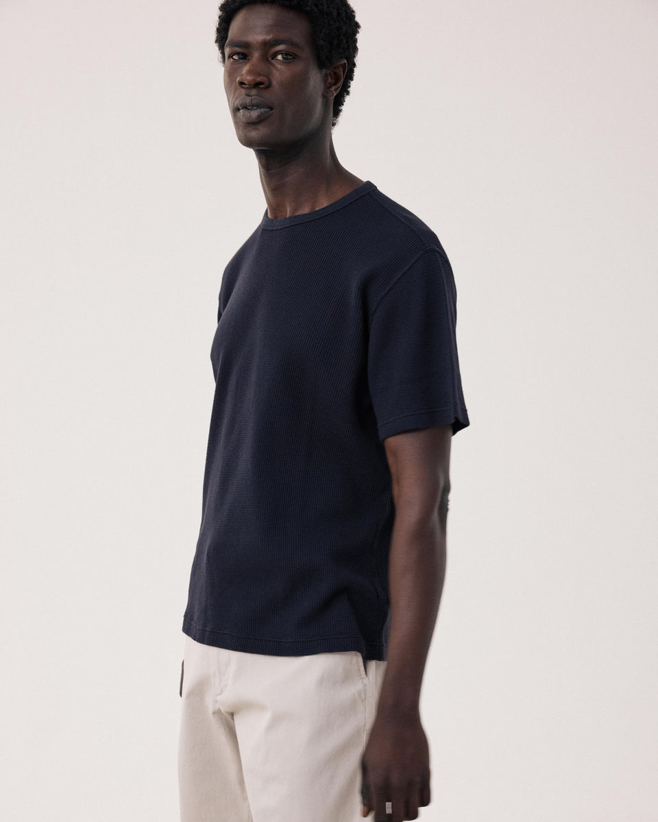 T-shirt Homme en jersey de coton Gaufré Bleu Nuit - Image principale