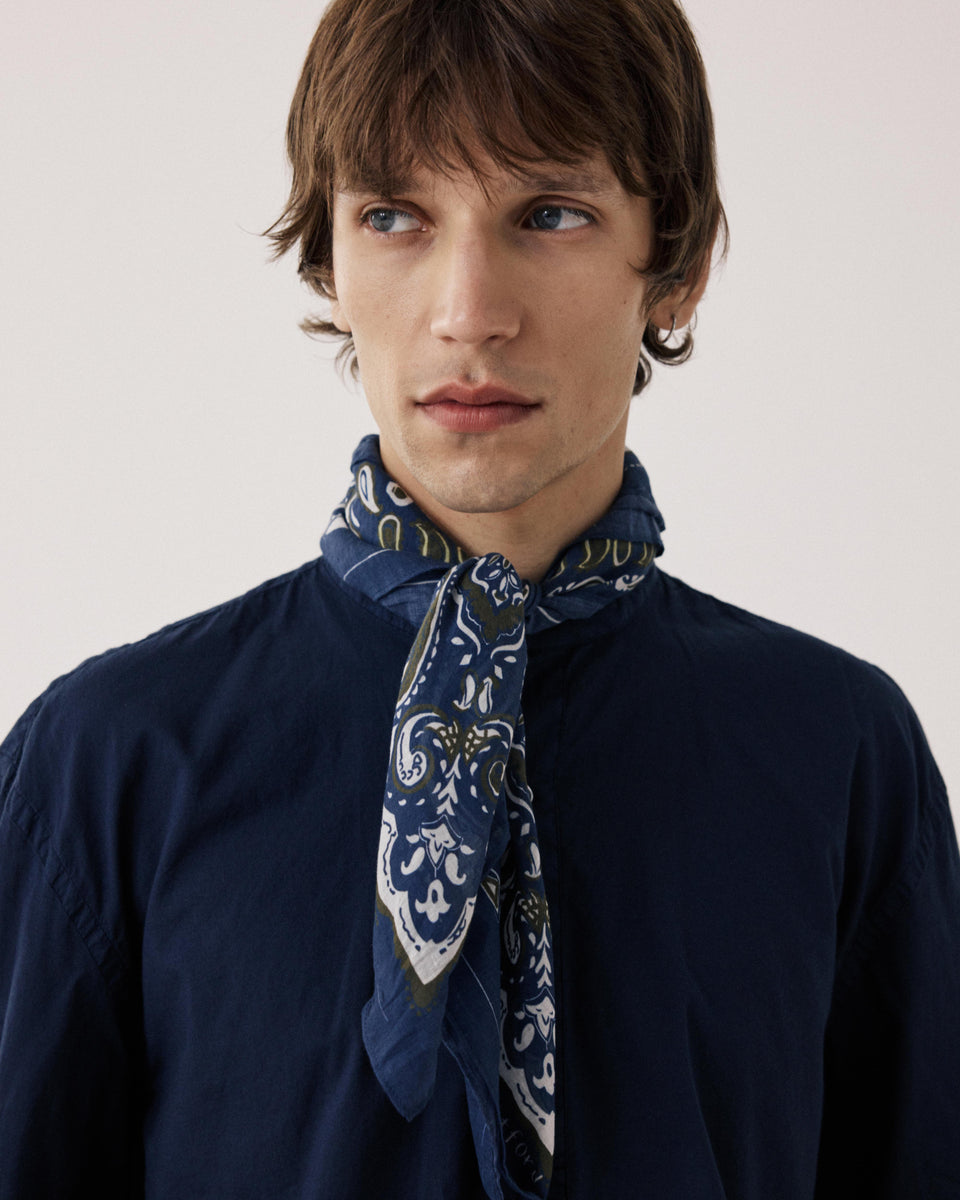 Echarpe Homme carrée Bleu Indigo Bandana Paisley - Image principale