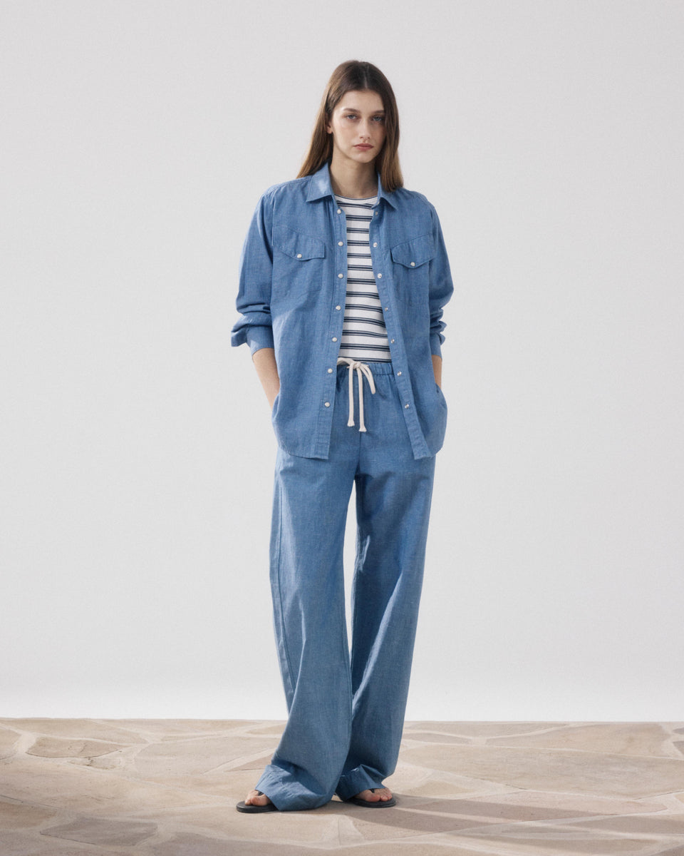 Chemise Femme en Coton & Lin Bleu Denim Cameron - Image alternative