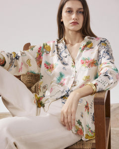 Chemise Femme en Viscose Ecru & Multicouleur Charlot