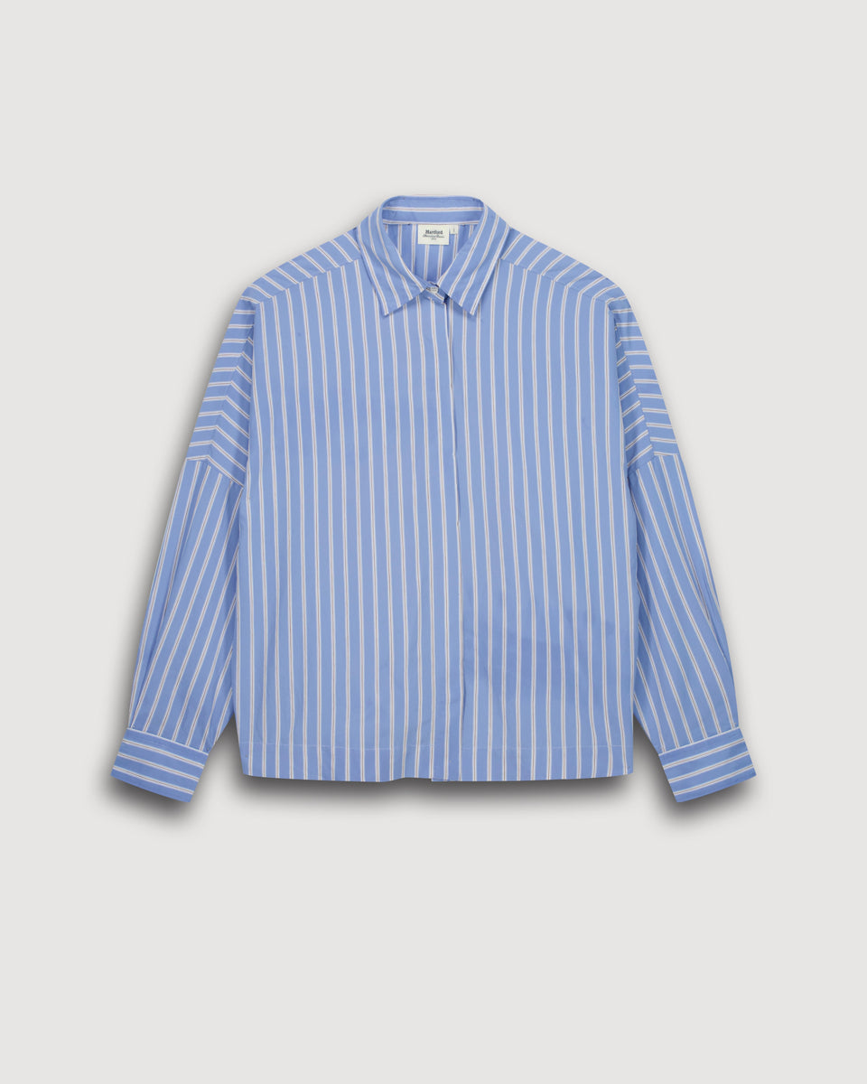 Chemise Femme en Viscose Bleu & Blanc & Marron Cosma - Image 3