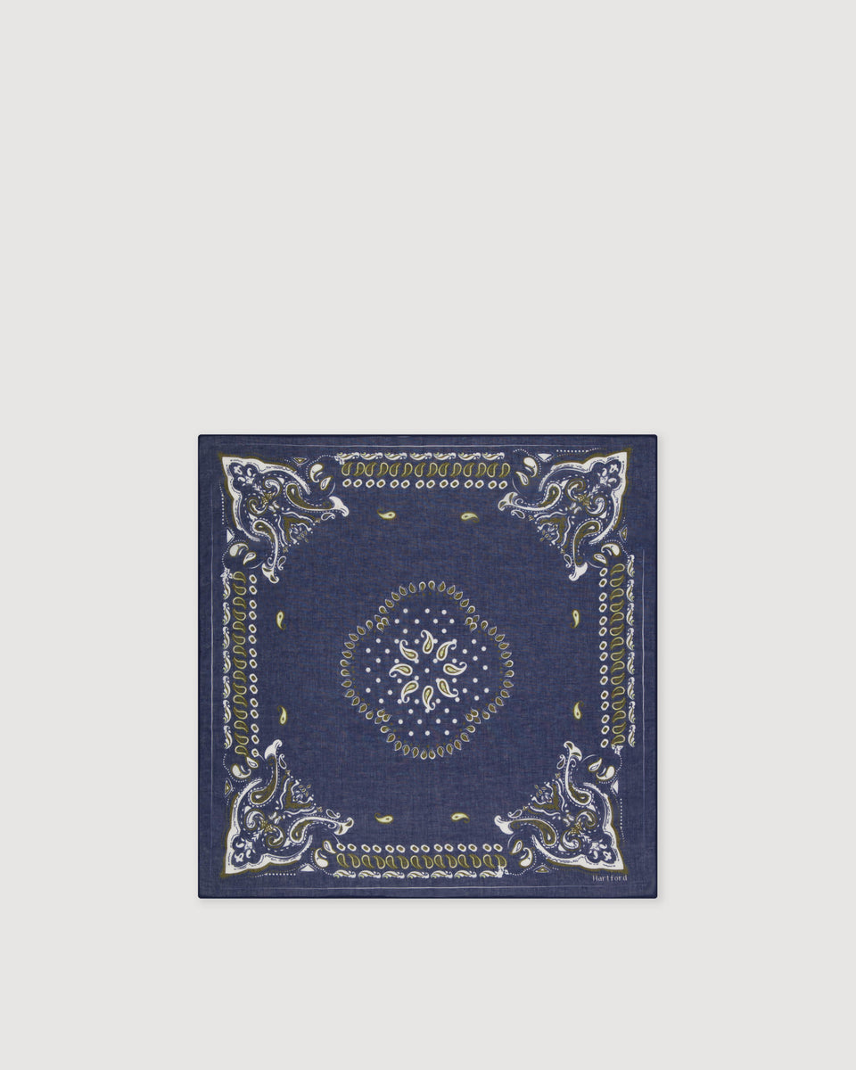 Bandana Femme en Coton Bleu Indigo Paisley - Image 3