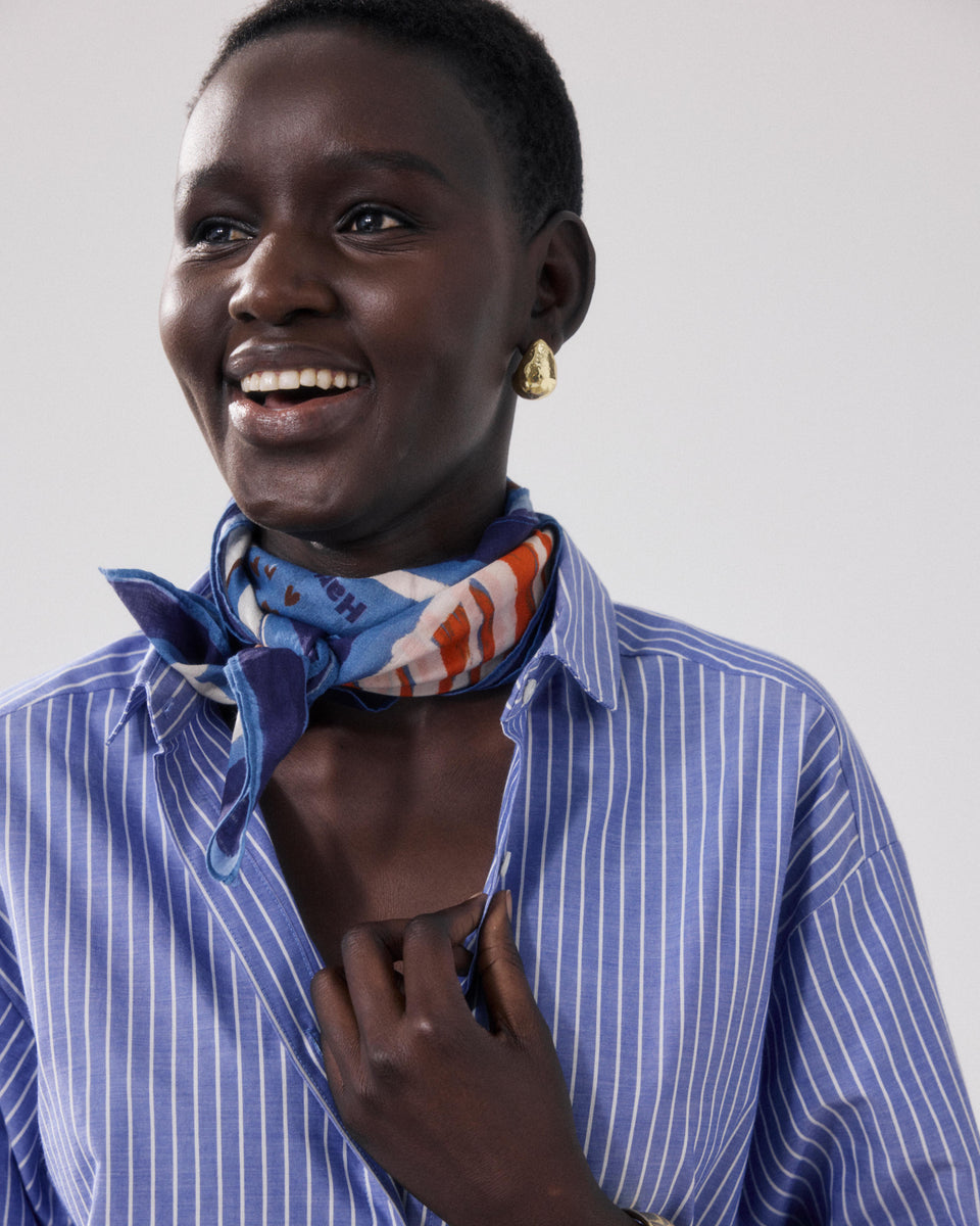 Bandana Femme en Coton Bleu & Orange Hibiscus - Image alternative