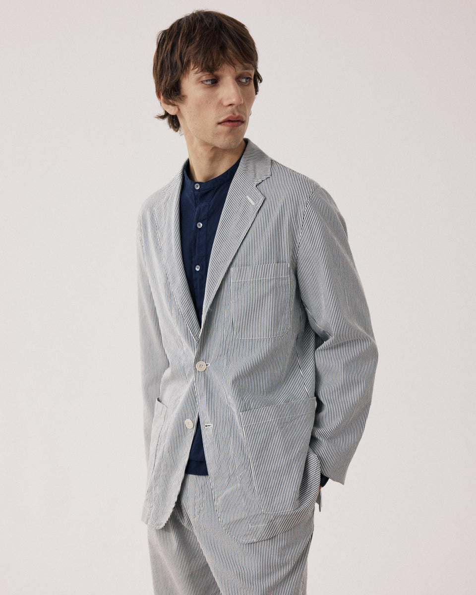 Veste Homme en Seersucker 'Canete' rayé Marine & Ecru Julian - Image principale