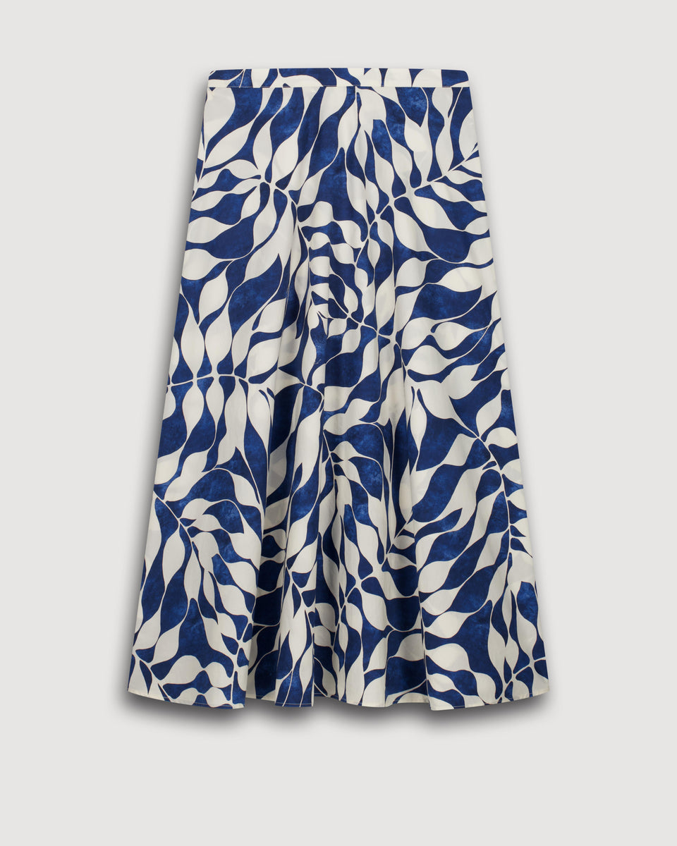 Jupe Femme en Coton Imprimé Feuilles Blanc & Bleu Joyce - Image 3