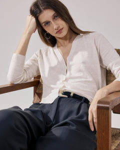 Cardigan Femme en Lin Ecru Moriba