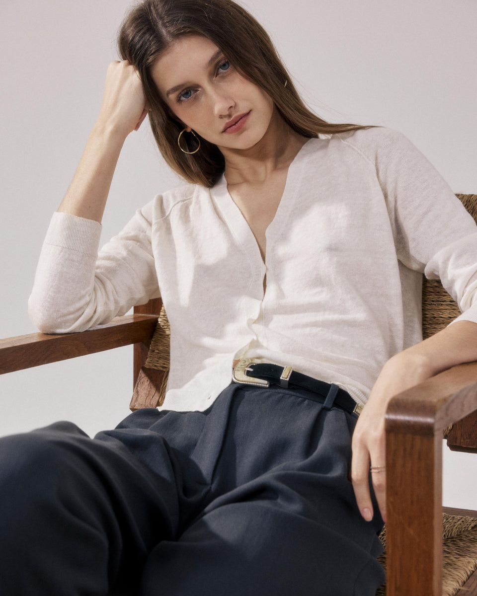 Cardigan Femme en Lin Ecru Moriba - Image principale