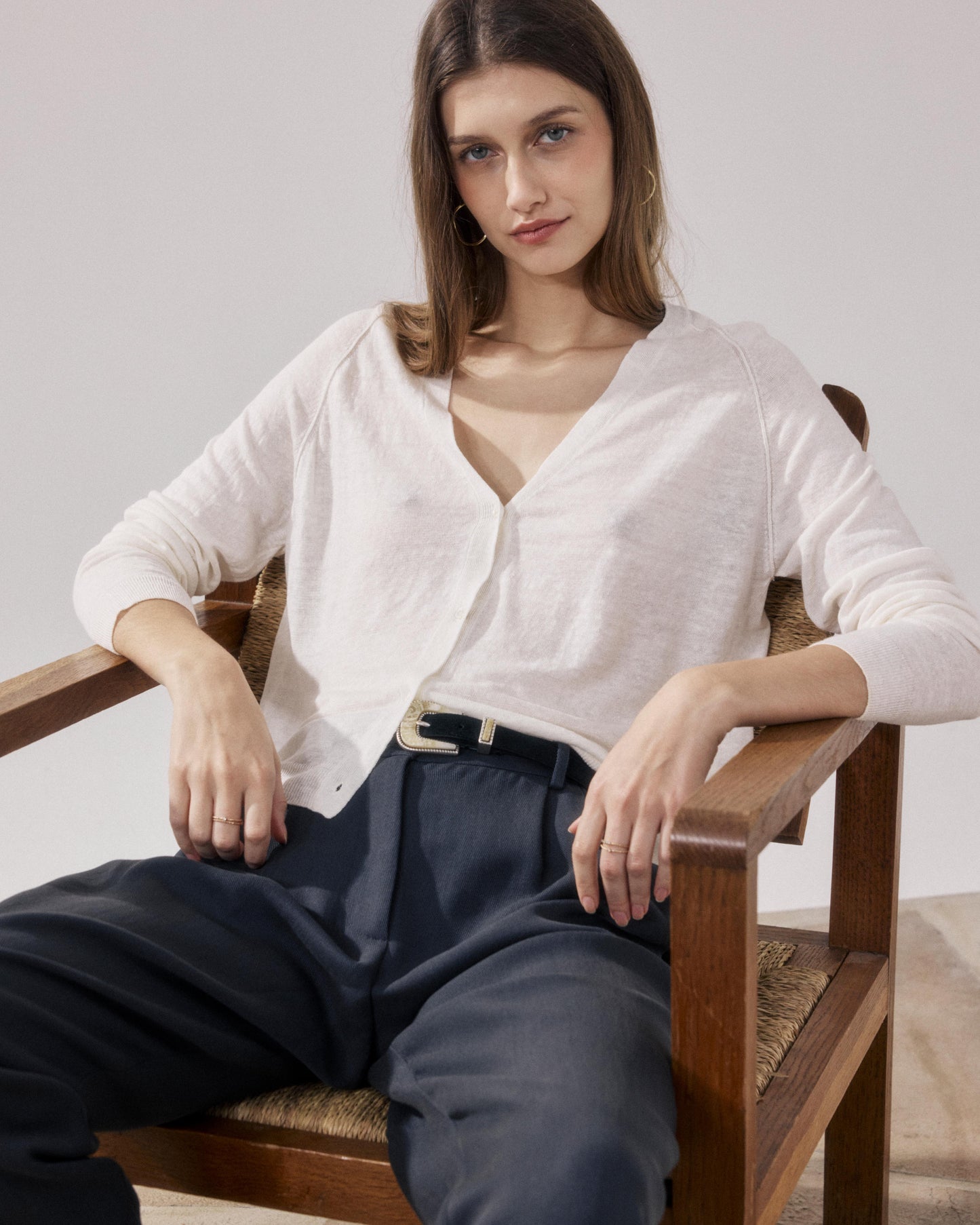 Cardigan Femme en Lin Ecru Moriba