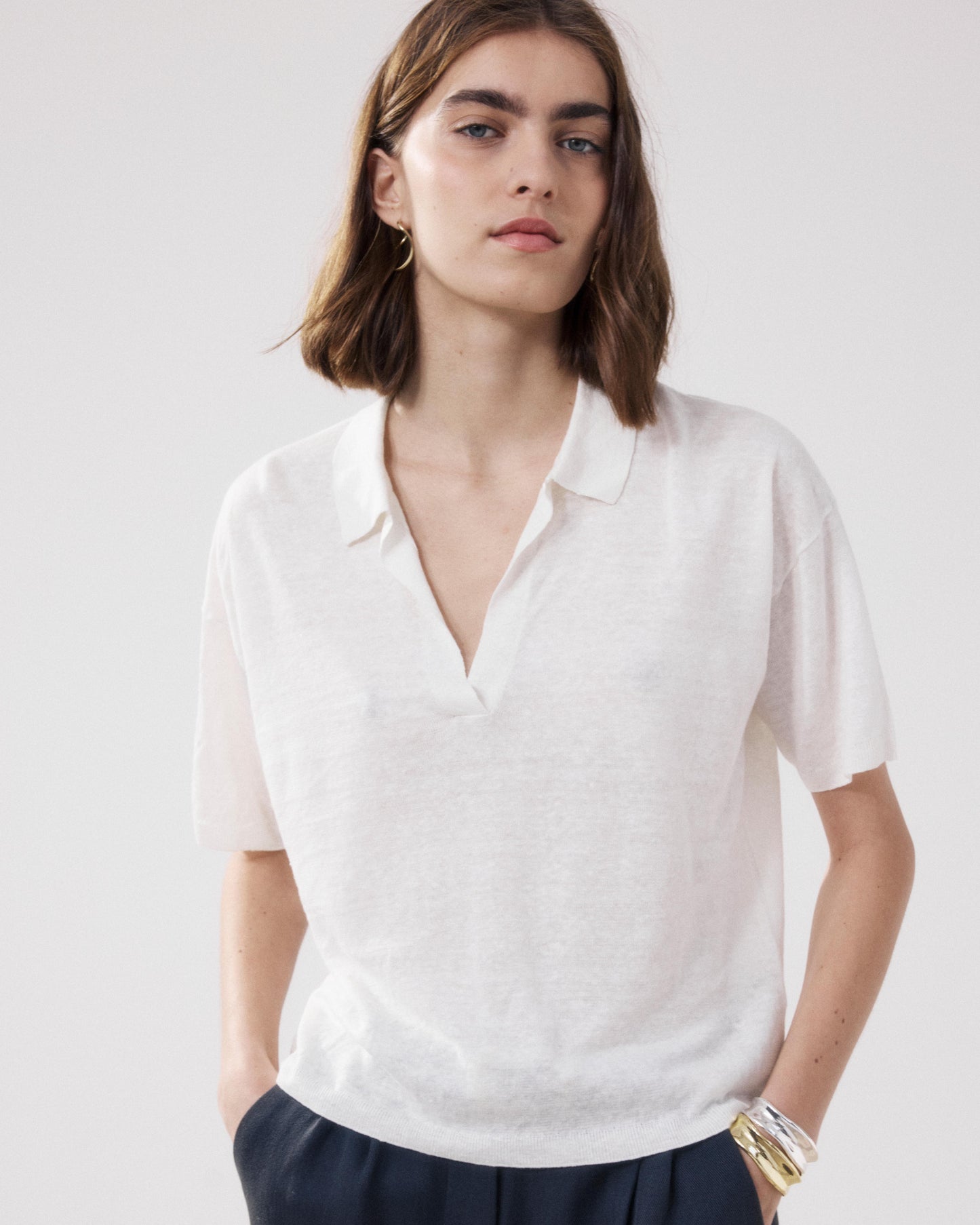 Polo Femme en Lin Ecru Muden
