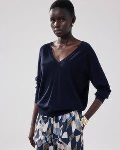 Pull Femme en Laine Mérinos Bleu Marine Miatile