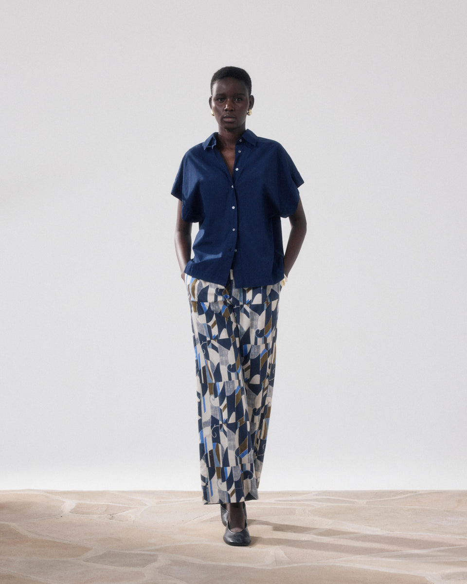 Pantalon Femme en Coton Imprimé Beige & Bleu Palerme - Image alternative