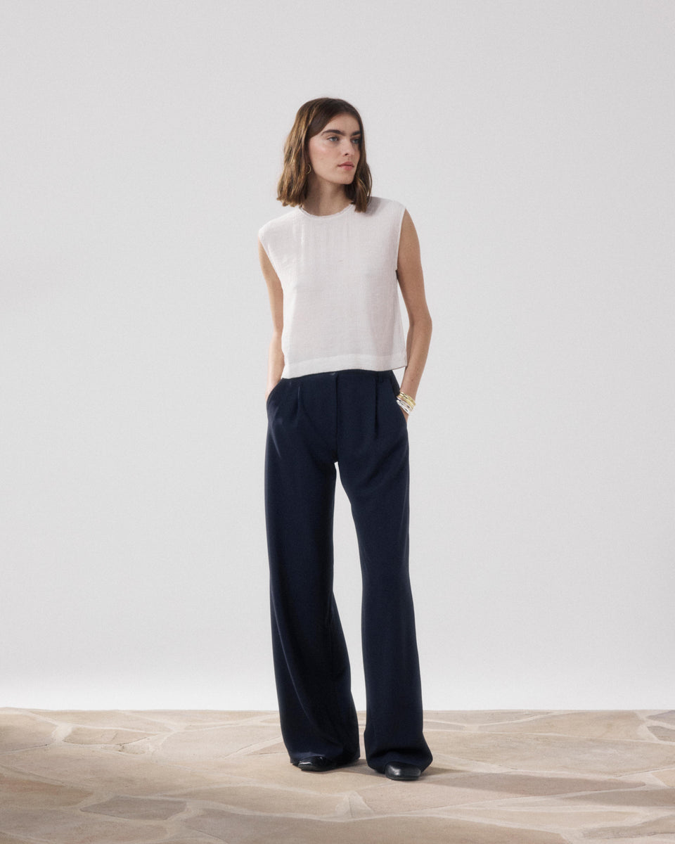 Pantalon Femme en Crepe Bleu Nuit Paradise - Image alternative