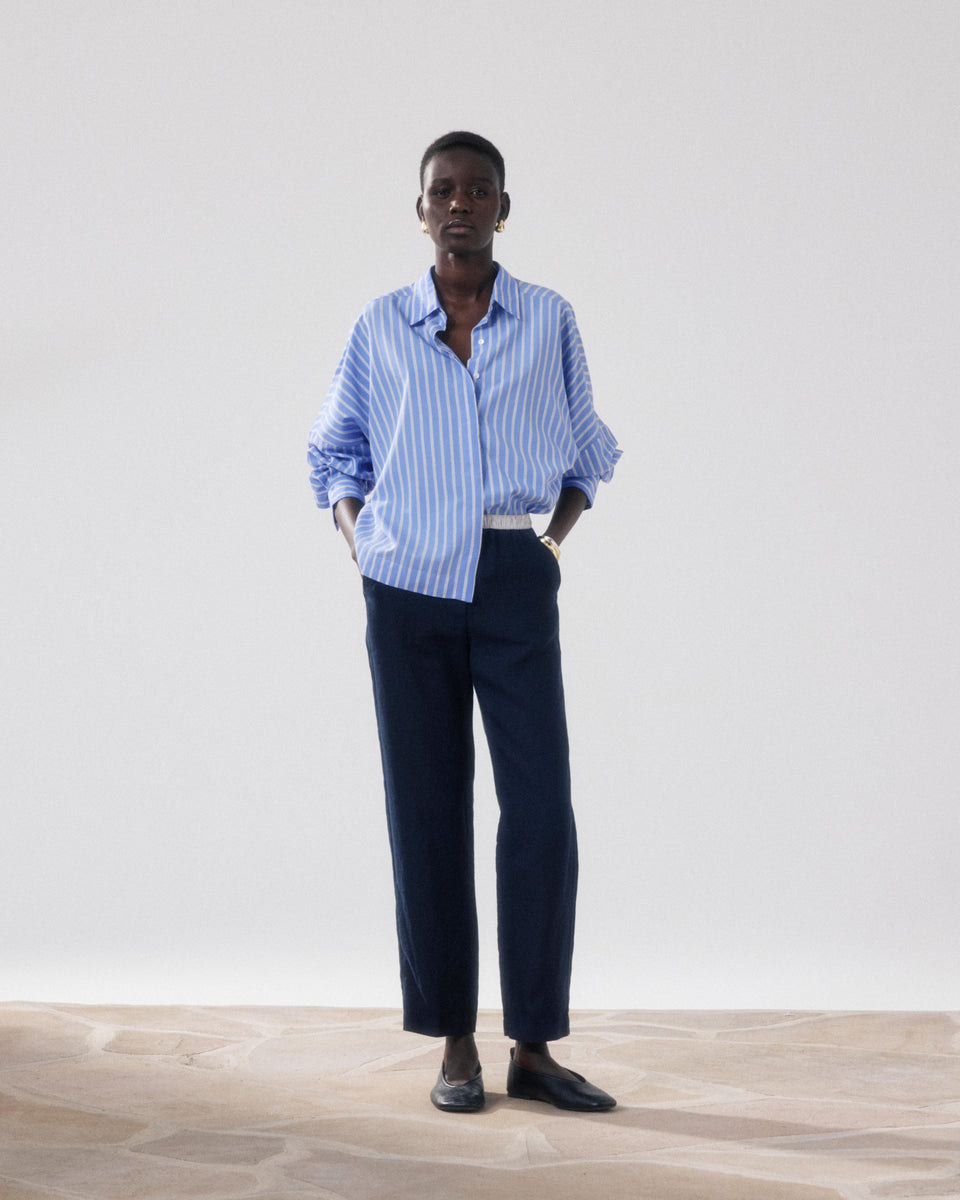 Pantalon Femme en Lin Bleu Nuit Pirol - Image principale