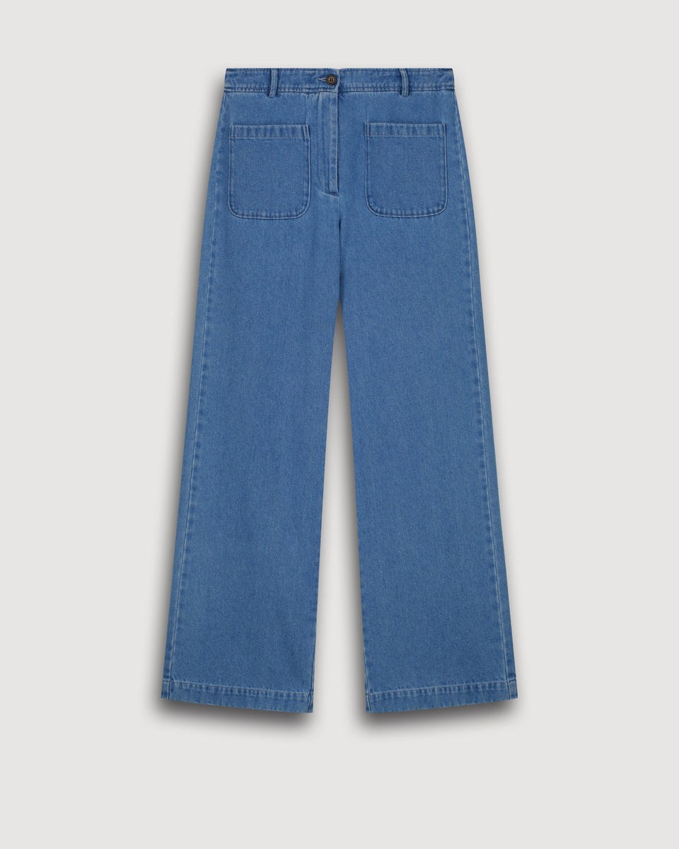 Pantalon Femme en Coton Bleu Clair Poli - Image 3