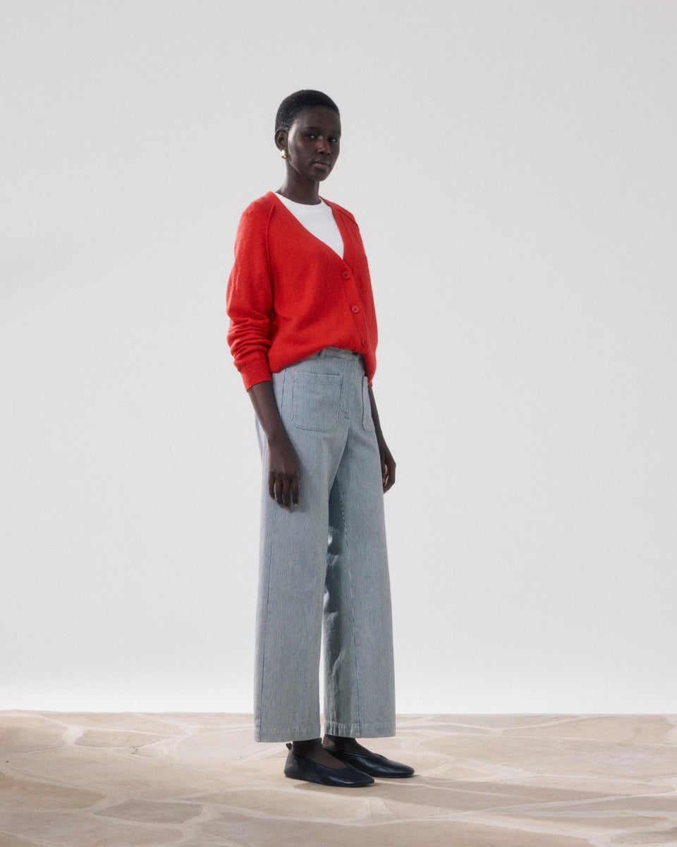 Pantalon Femme en Coton Blanc & Bleu Poli - Image alternative