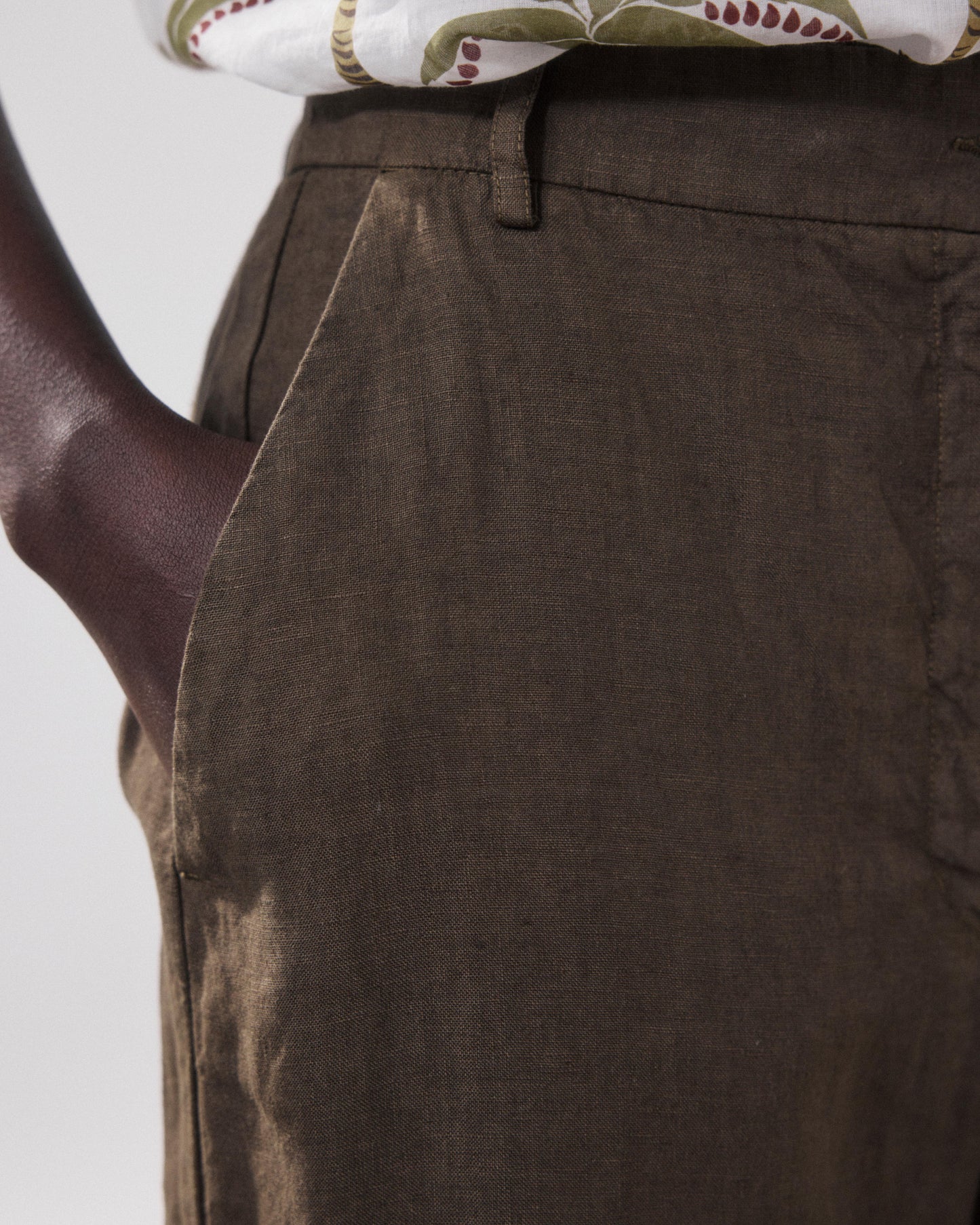 Pantalon Femme en Lin Vert Camo Positanon