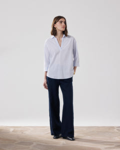 Pantalon Femme en Lin Bleu Nuit Positanon