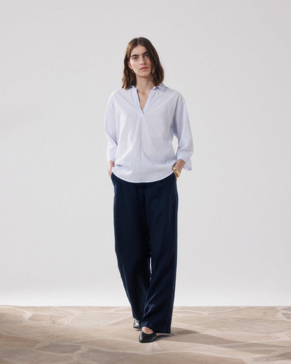 Pantalon Femme en Lin Bleu Nuit Positanon - Image alternative