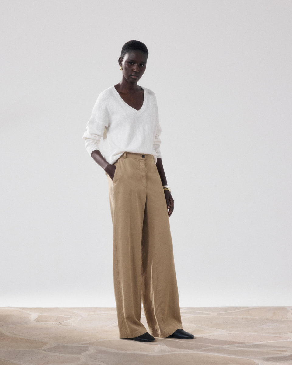 Pantalon Femme en Lyocell & Lin Beige Positanon - Image alternative