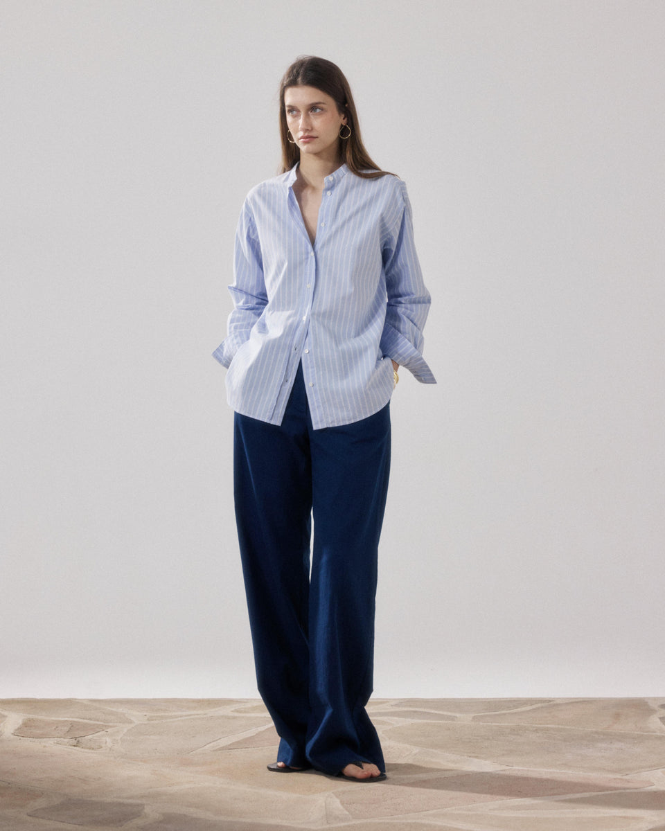 Pantalon Femme en Twill De Coton Bleu Nuit Pulam - Image alternative