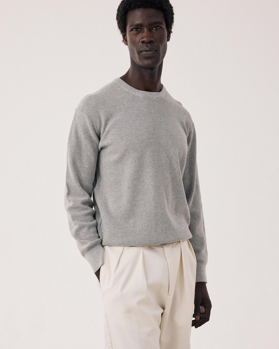Pull Homme en Coton Piqué Gris Chiné - Image principale