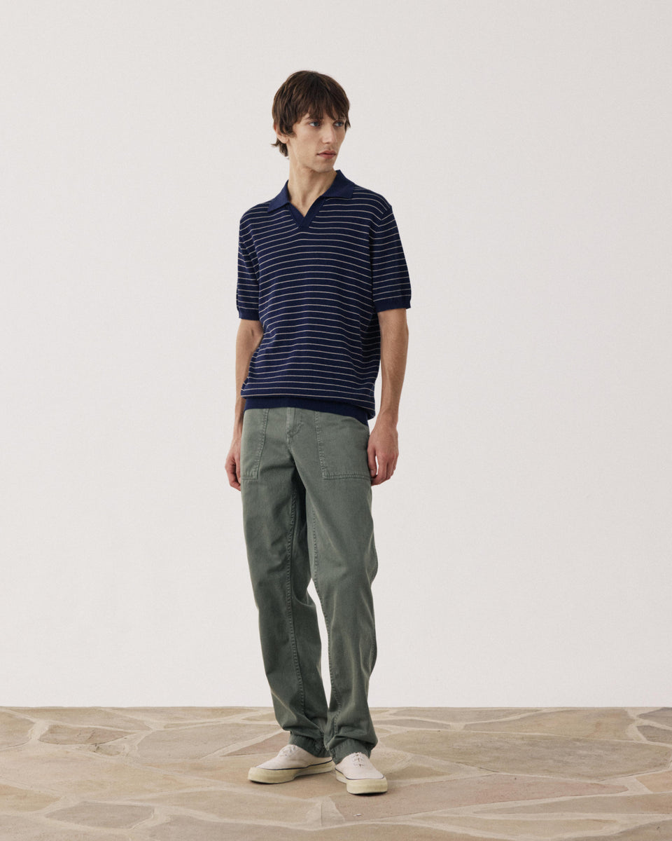 Polo Homme en maille de coton gaufré à rayures Bleu - Image alternative