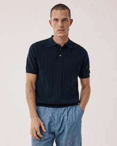 Polo Homme en maille retro Bleu Nuit BFR4318-02