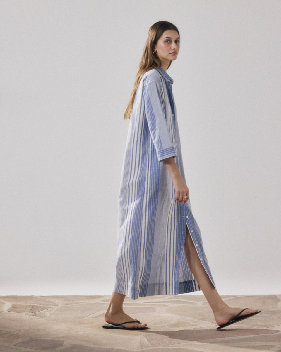Robe Femme en Coton Blanc & Bleu Reflexion - Image alternative