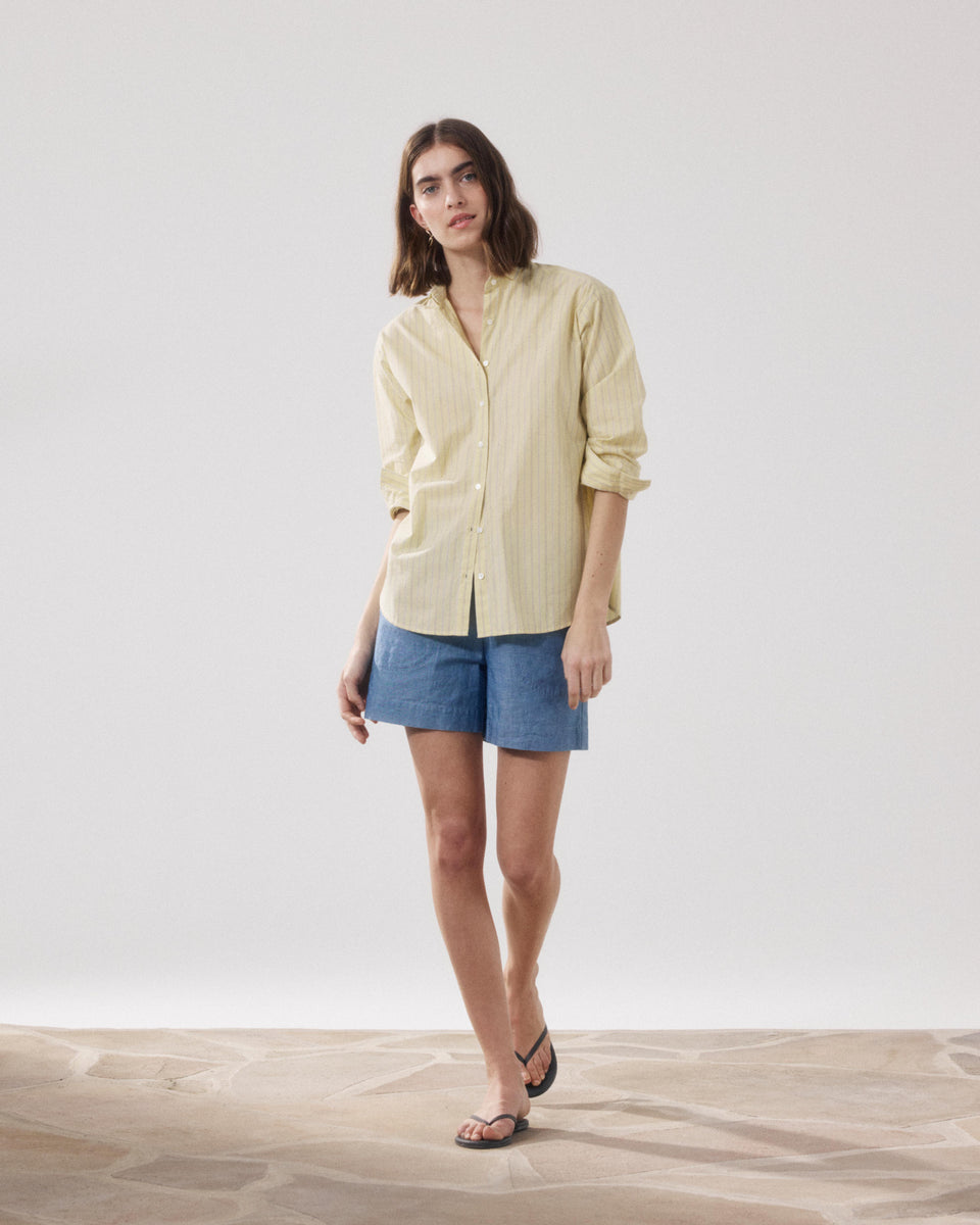 Short Femme en Chambray de Lin Bleu Denim Stefi - Image alternative