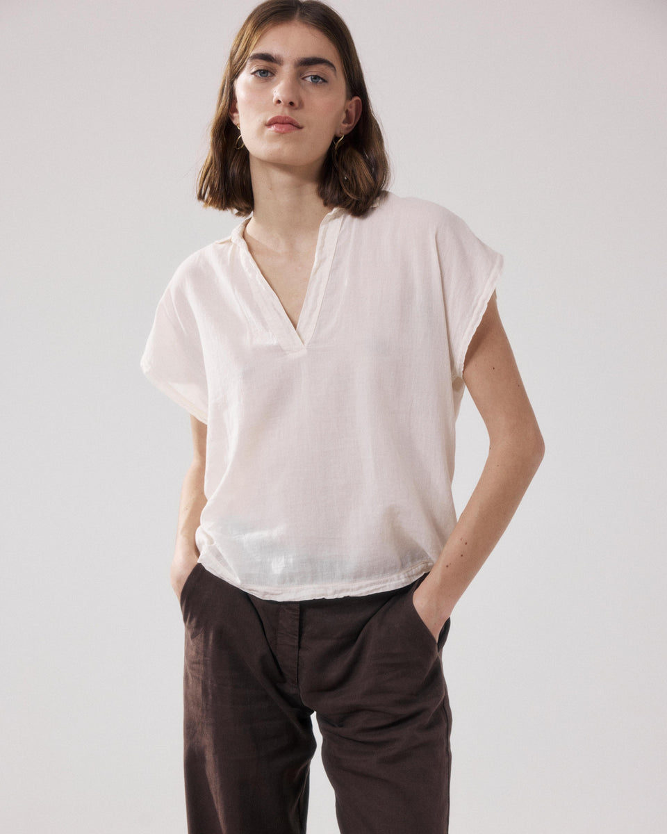 T-Shirt Femme en Coton Bi-Matière Ecru Tuggen - Image principale