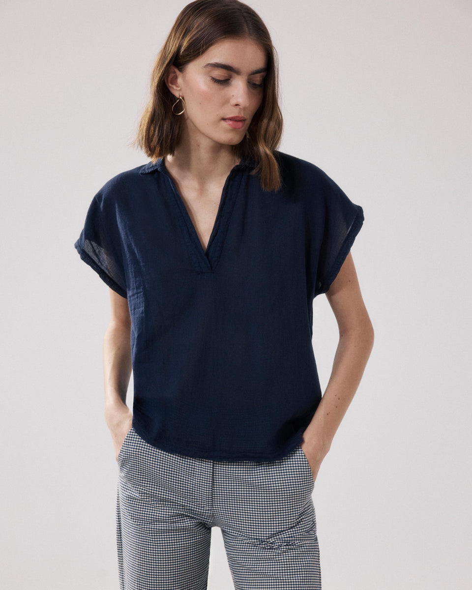 T-Shirt Femme en Coton Bi-Matière Bleu Nuit Tuggen - Image principale