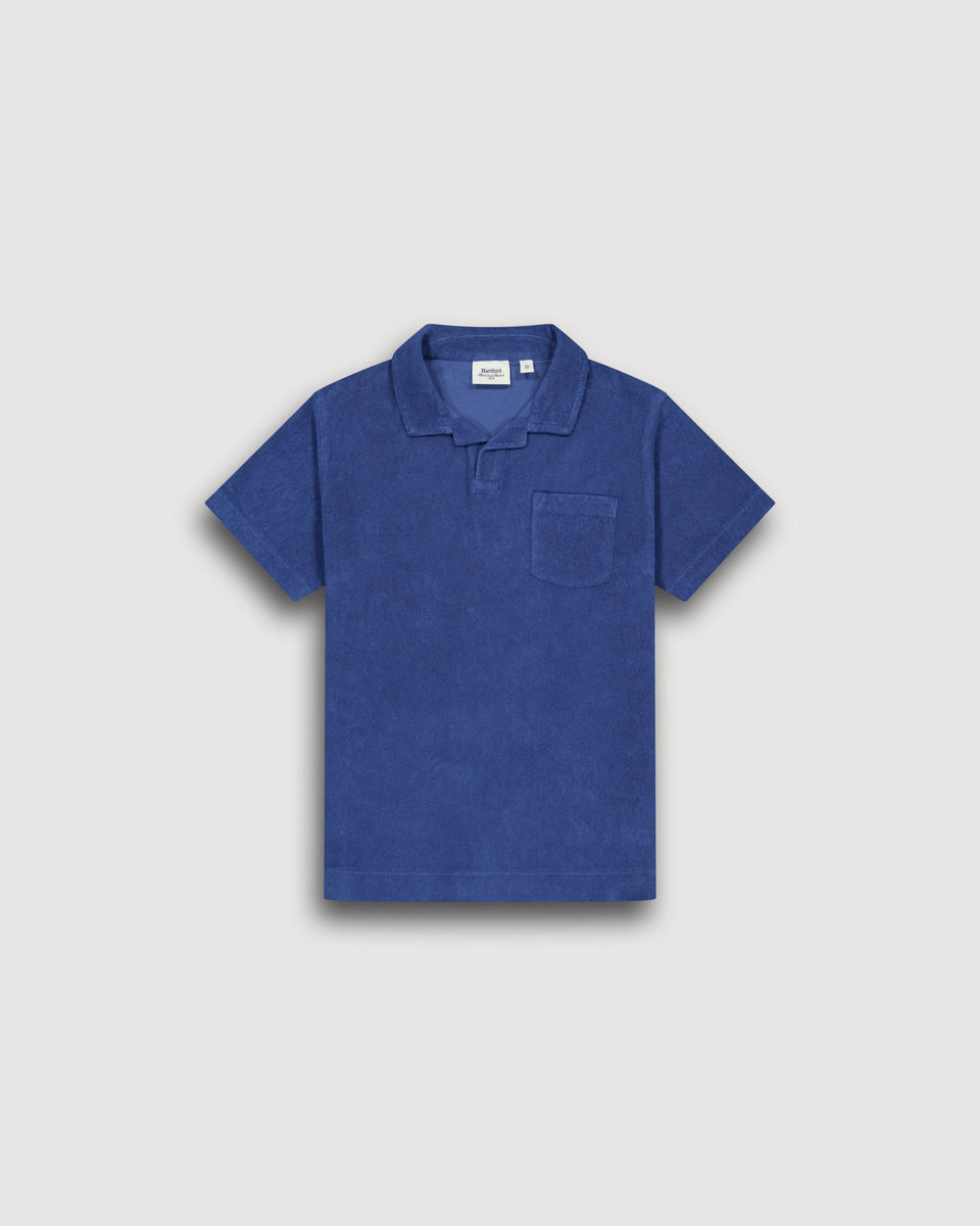 Polo Garçon en Eponge Bleu Denim Bouclette - Image principale