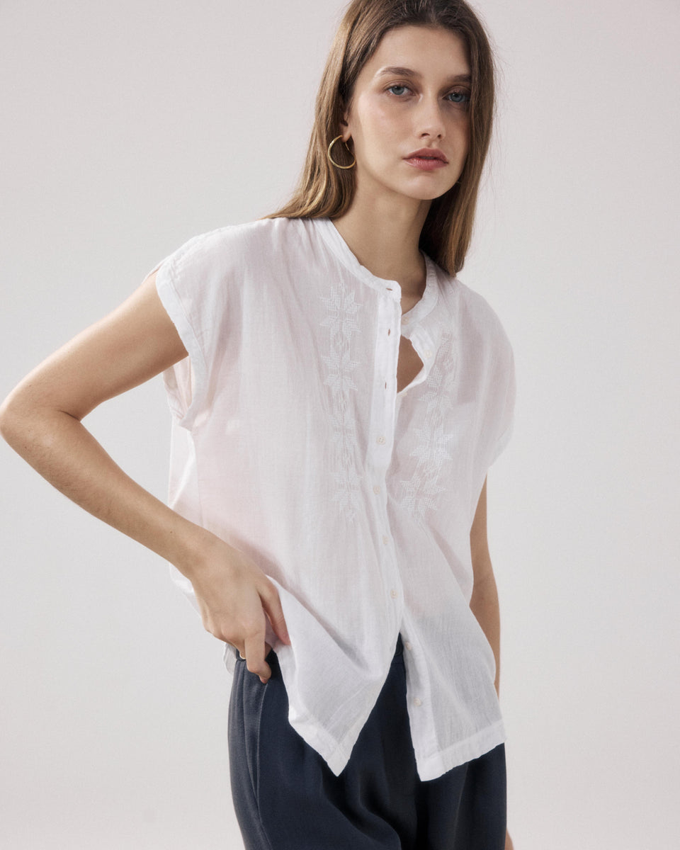 Chemise Femme en Coton Bi-Matière Blanc Teza - Image principale