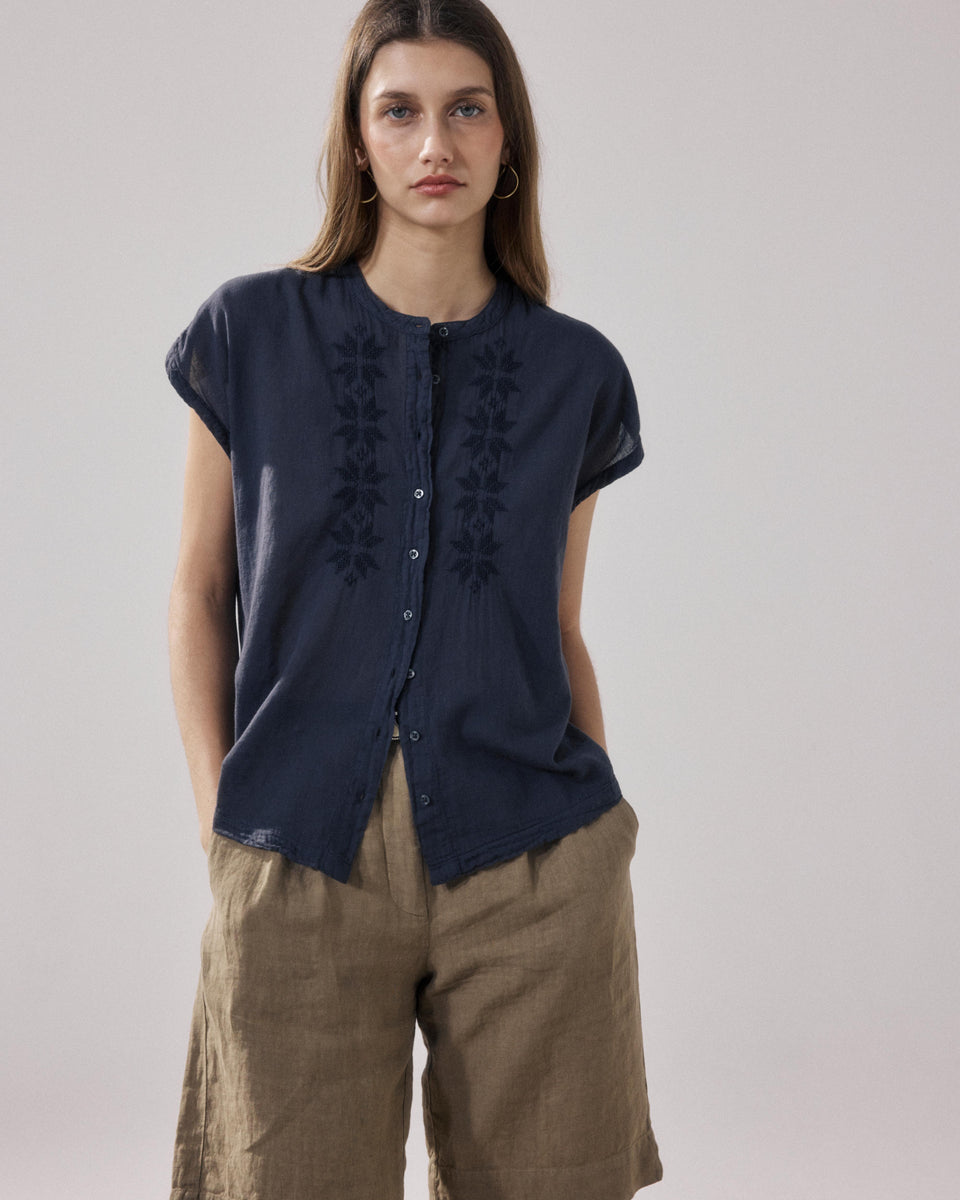 Chemise Femme en Coton Bi-Matière Charbon Teza - Image principale