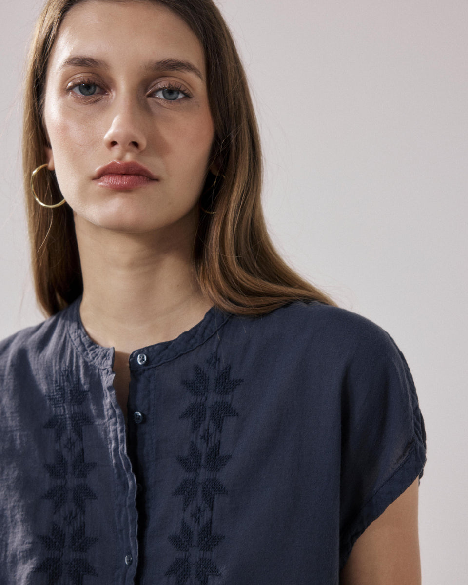 Chemise Femme en Coton Bi-Matière Charbon Teza - Image alternative