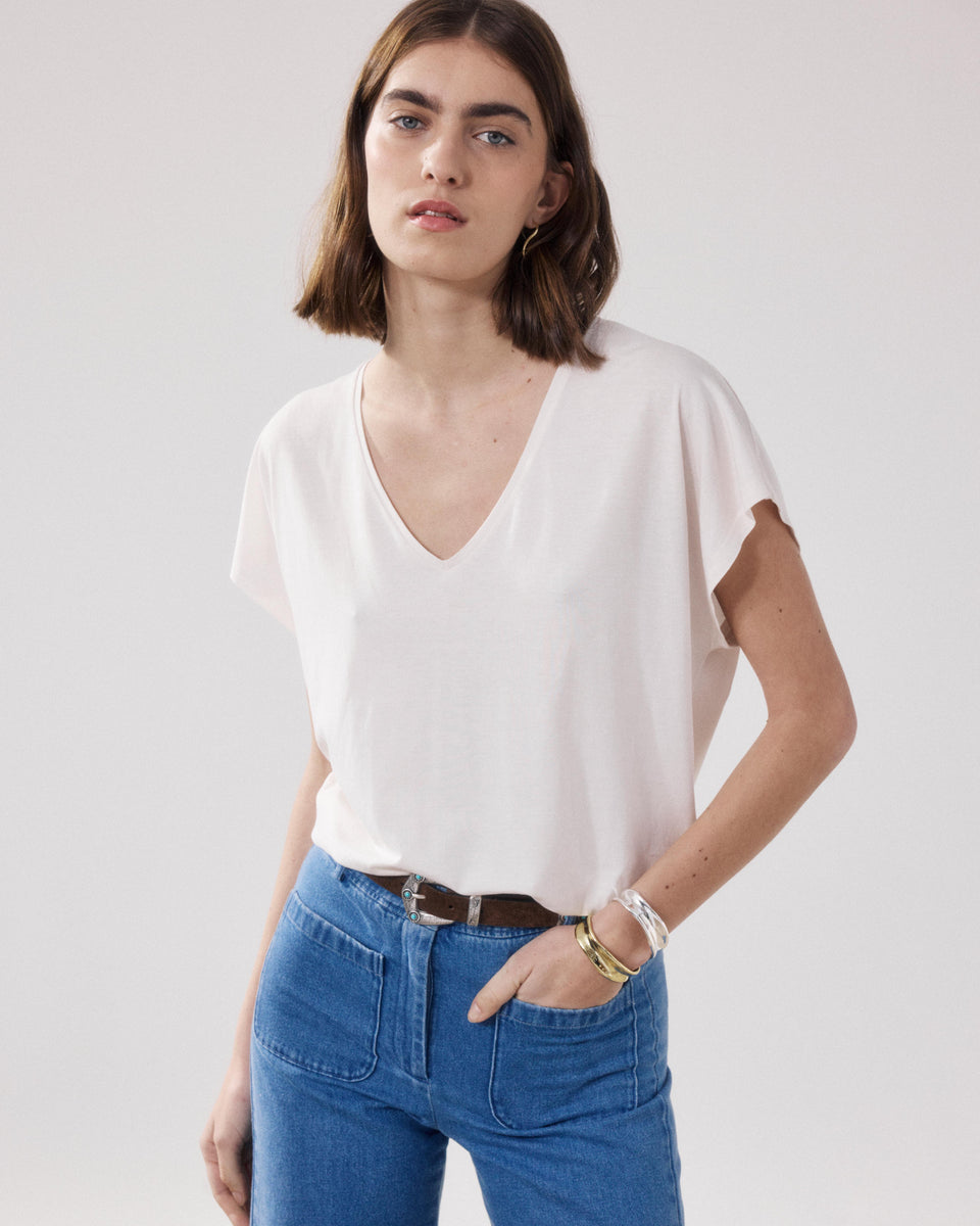 T-Shirt Femme en Lyocell & Coton Ecru Tokiyo - Image principale