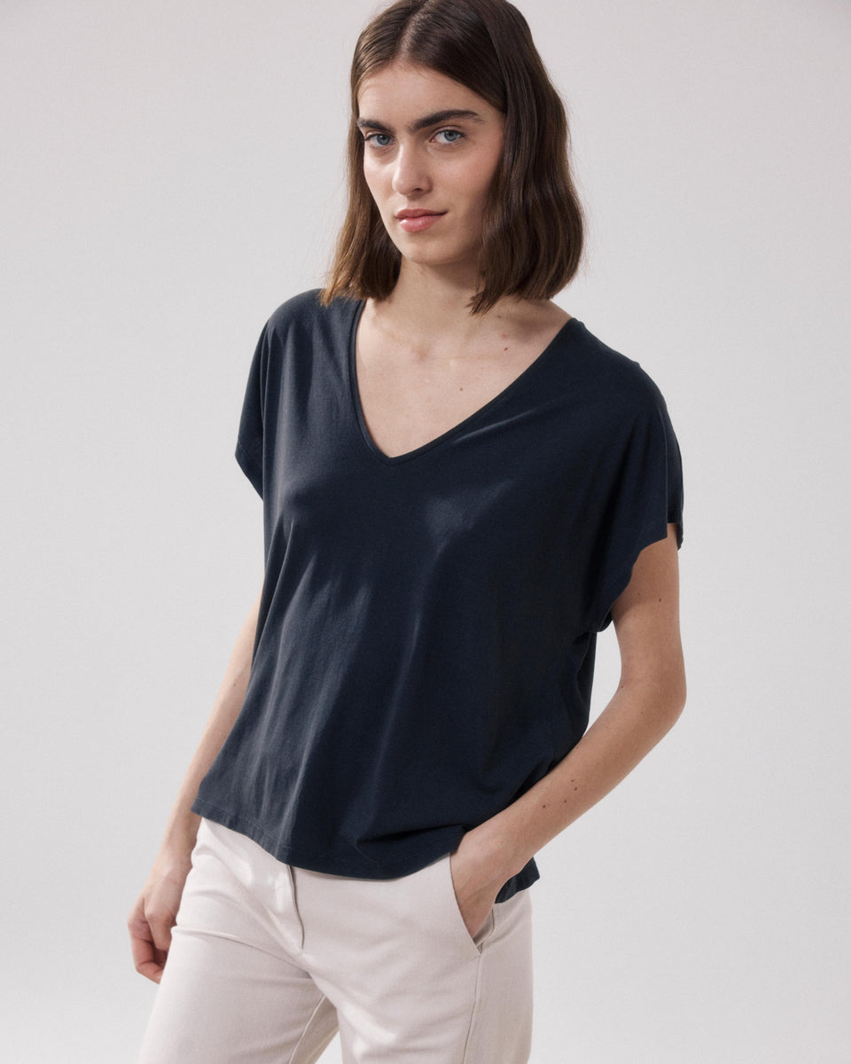 T-Shirt Femme en Lyocell & Coton Noir Tokiyo - Image alternative