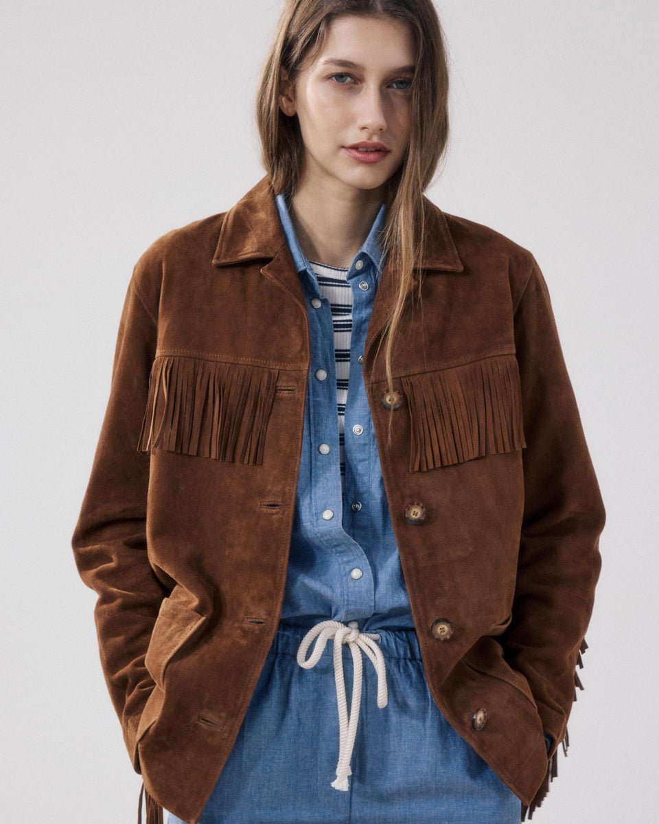 Veste Femme en Cuir Suédé Marron Vaquero - Image alternative