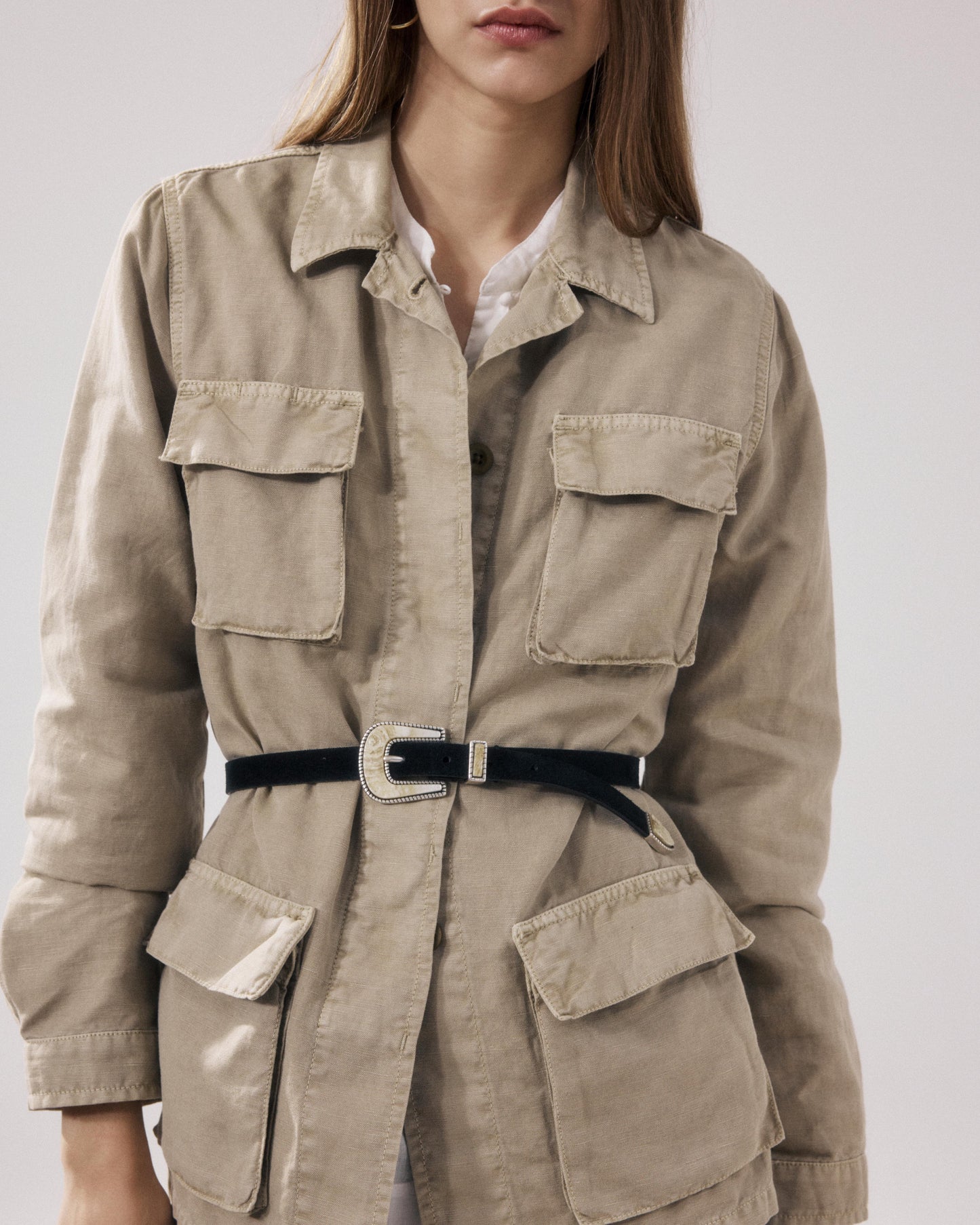 Veste Femme en Toile De Lin & Coton Khaki Vea