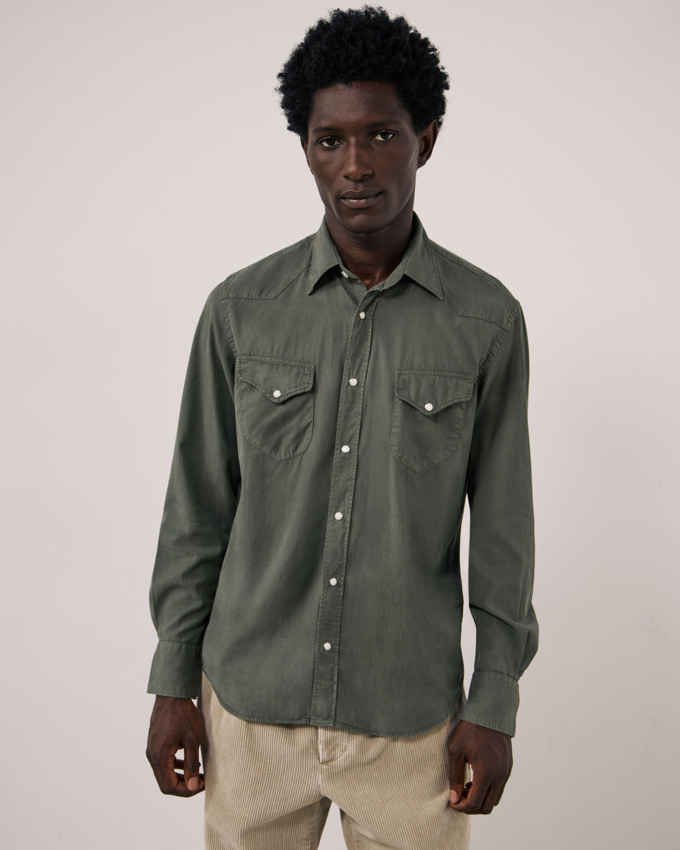 Chemise Homme en Tencel & Coton Vert Militaire Portland - Image principale