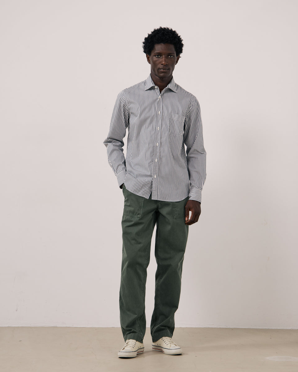 Chemise Homme en Popeline à Rayures Vert de gris Paul - Image 3