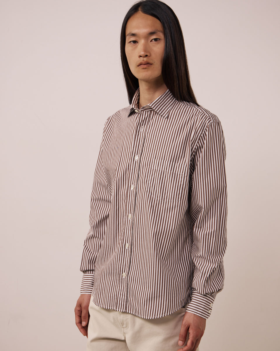 Chemise Homme en Popeline à Rayures Marron Paul - Image principale