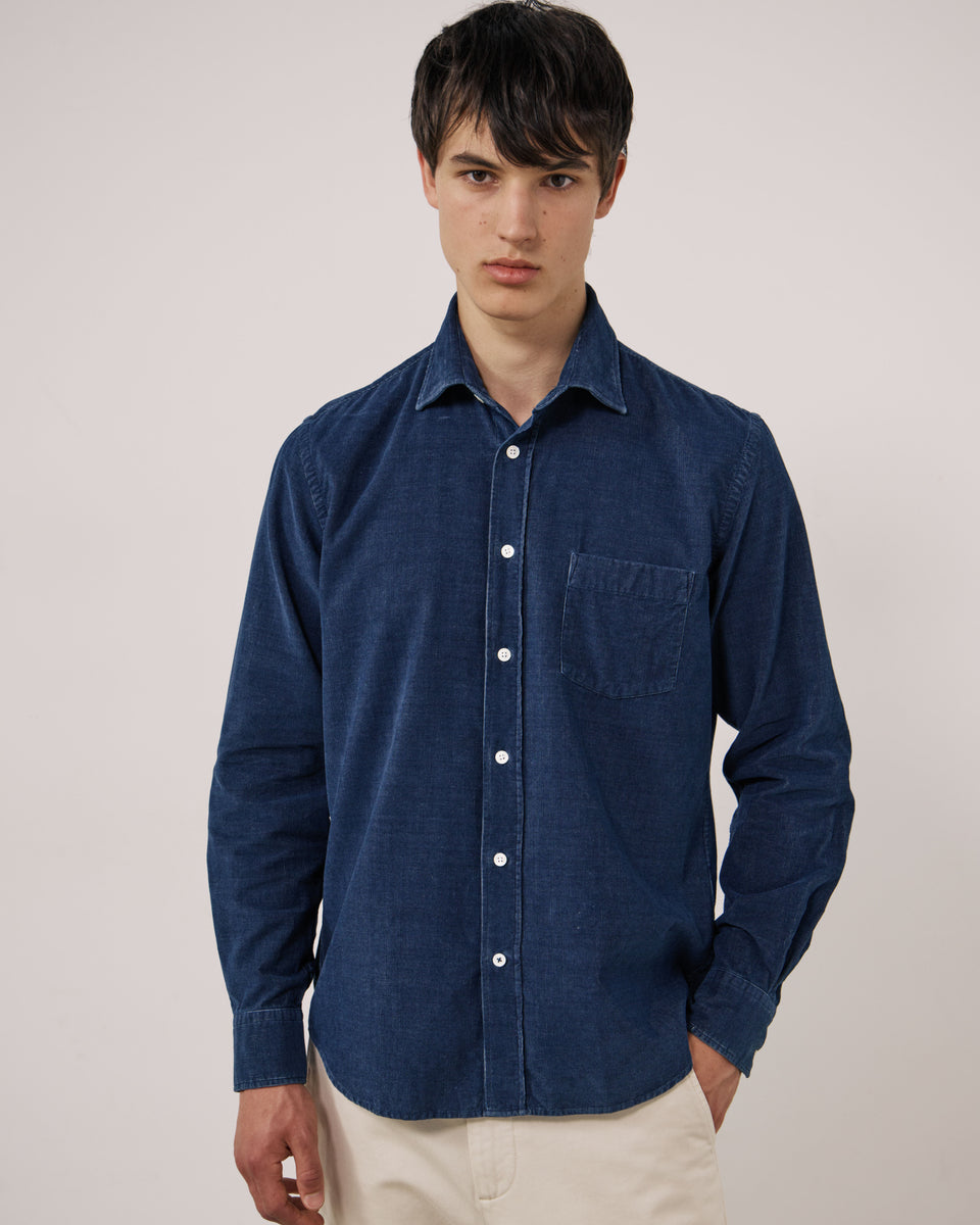Chemise Homme en Velours Côtelé Fin Bleu Indigo Paul - Image principale