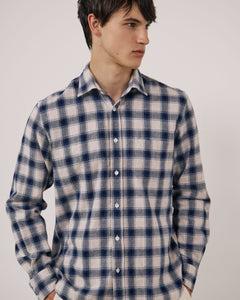 Chemise Homme en Flanelle à Carreaux Ecru & Bleu Paul