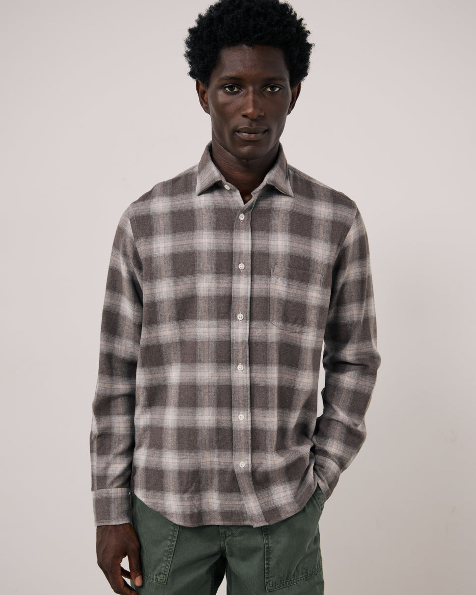 Chemise Homme en Tencel & Coton Brossé à Carreaux Marron Paul - Image principale
