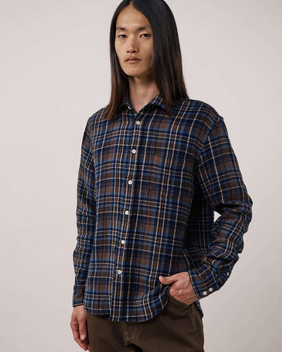 Chemise Homme en Coton Double Face à Carreaux Marron & Bleu à Carreaux Paul - Image 3