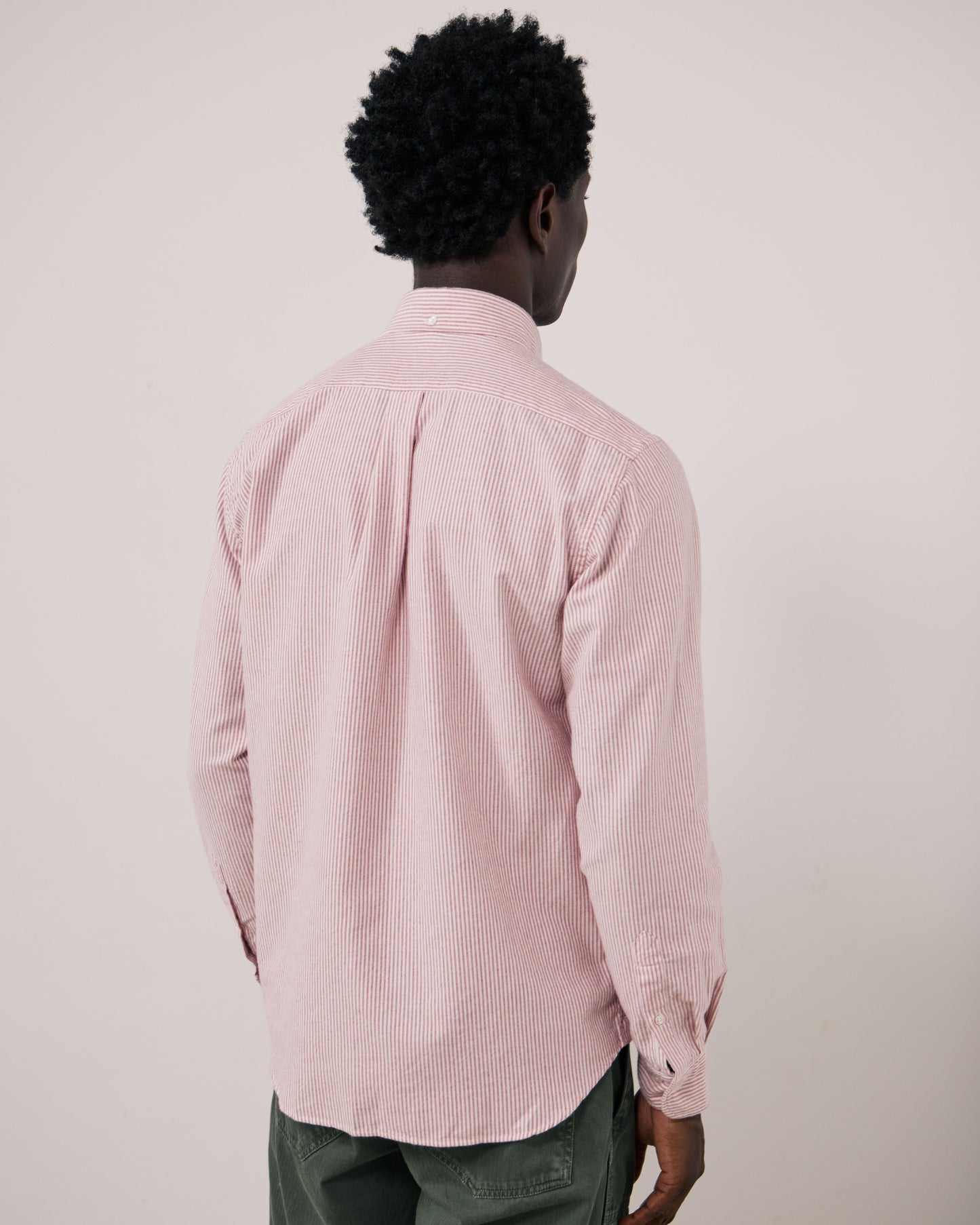 Chemise Homme en Oxford Brossé à Rayures Rouge Pitt