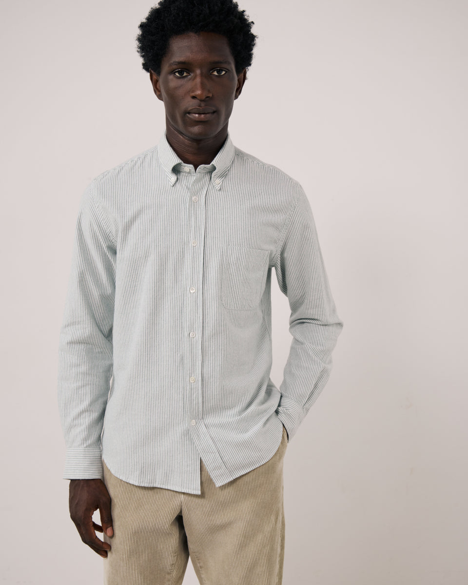 Chemise Homme en Oxford Brossé à Rayures Vert Pitt - Image principale