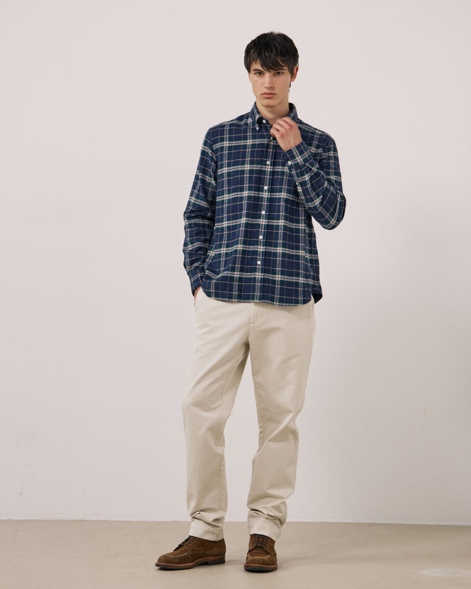 Chemise Homme en Flanelle à Carreaux Bleu & Vert Pitt - Image 2