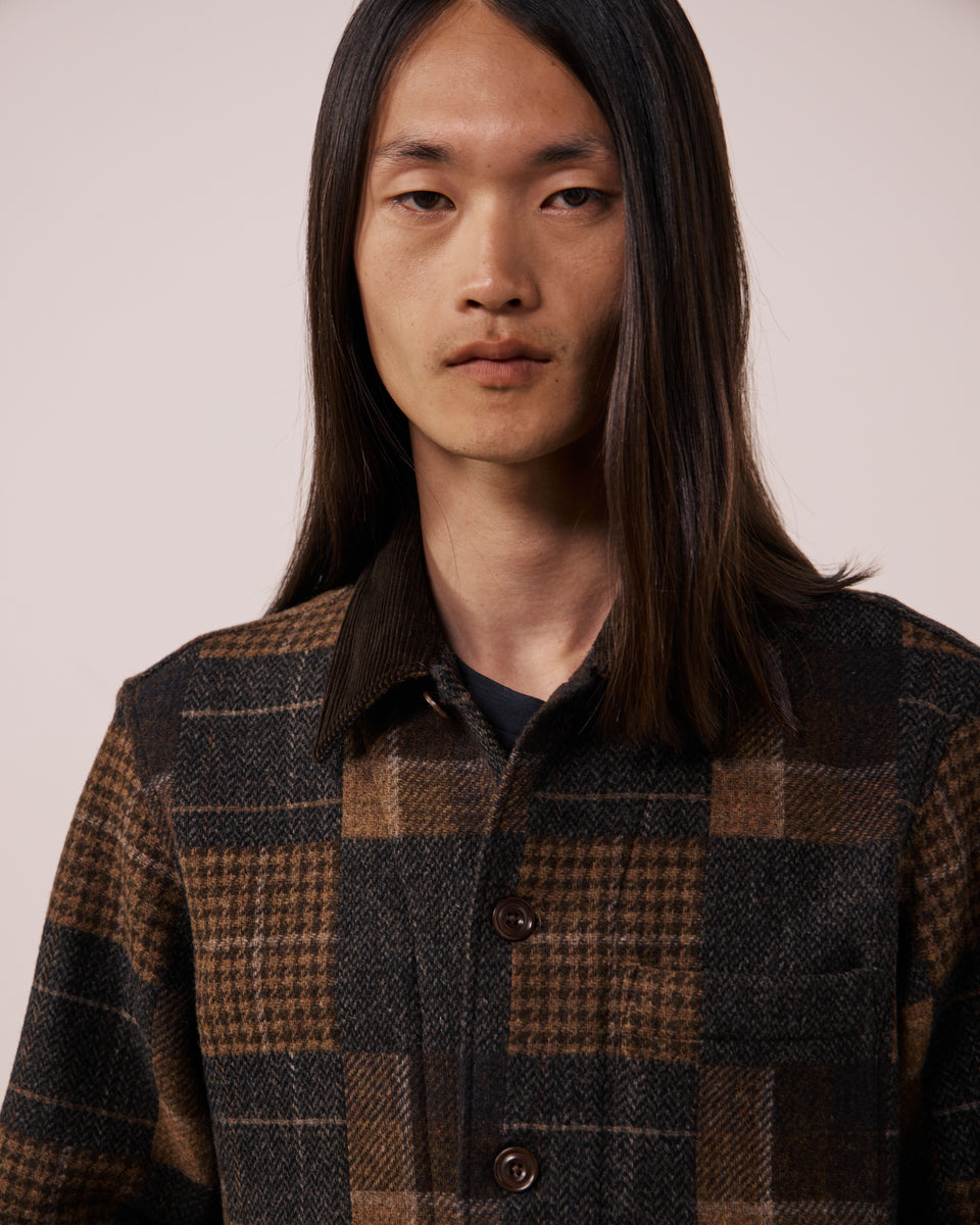 Veste Homme en Laine Patchwork à Carreaux Marron Perry - Image 3